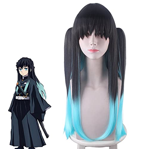 BYOOTI apply to Anime Demon Slayer Kimetsu No Yaiba Tokitou Muichirou Cosplay Wig Long Ponytails Gradient Heat Resistant Hair Costume Wigs