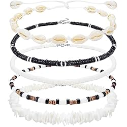 Morfetto Collar de Concha Collar de Concha de Puka Blanca Collar de Playa para Hombres y Mujeres Collar de Surfista de Concha Marina Collar de Gargantilla de Conchas de Pookah Hawaiano de 16Inch