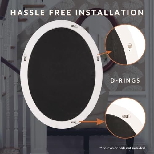 Image of Howard Elliott Collection George Oval Matte White Wall Mirror, Oval Bevelled Hanging Wood Framed Vanity Mirrors for Home Decor, Living Room, Bathroom, Bedroom, or Hallway, 25 x 33 Inch