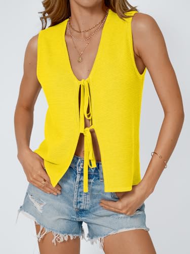 Image of LILLUSORY Womens Tie Front Tops Vacation Sweater Vest | Bohemian Style, Beach Resort Wear, Concert Western Outfits, Crochet Tops, Vacation Outfits, Cute Y2k Sleeveless 2026