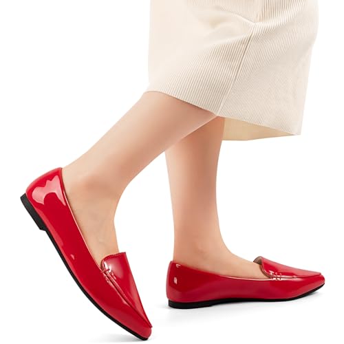 Image of MUSSHOE Pointed Toe Flats for Women, Comfortable Business Casual Work Shoes, Slip On Loafers with Arch Support, Office Walking Flats for All Day Standing