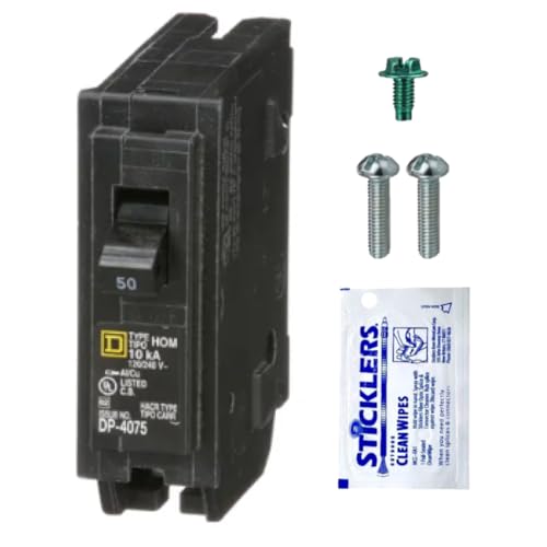 FalconSupply Genuine Square D Homeline 50 Amp Circuit Breaker Kit (1 Pack) HOM150 Single Pole (1-Pole) 50A 120V 10kAIC UL Listed Plug-in Standard for Load Center Panel Box New Replacement