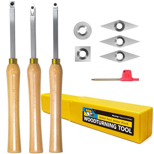 Mini Carbide Tipped Wood Lathe Turning tools Combo set Rougher Detailer Finisher with Wood Handle and Diamond Round Square Carbide Inserts，3pcs