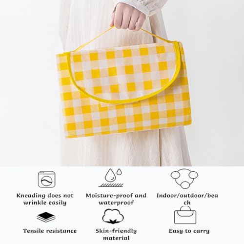 Outdoor Picnic Blanket,Extra Large Picnic Blanket Beach Blankets, Picnic Mat Waterproof Sand Proof Foldable Portable for Outdoor Camping Hiking Travel Grass Music Festival Lawn Mats (Yellow)