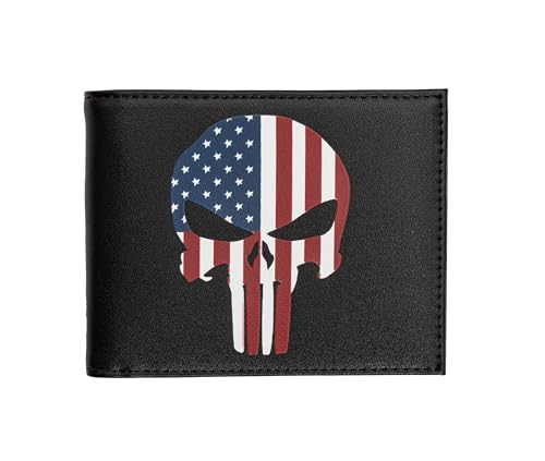 Printed Skull, American Flag print, The Punisher Skull, Theme Bifold Credit Card Cash Holder Wallet with Gift box for men4