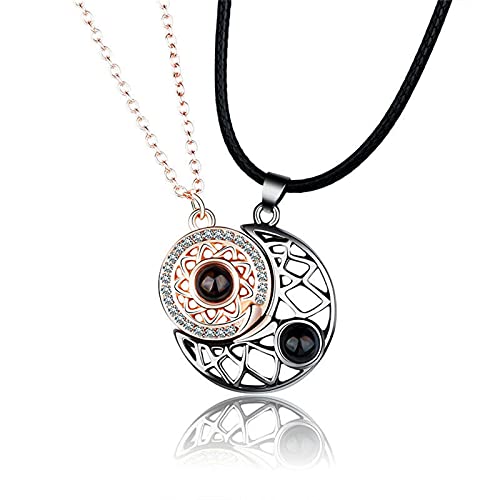 Magnetic Necklaces, Sun and Moon Necklaces, Couples Necklaces for Him and Her, I Love You Necklace 100 Languages, Matching Necklaces Friendship Necklace, Couples Necklace Sun and Moon