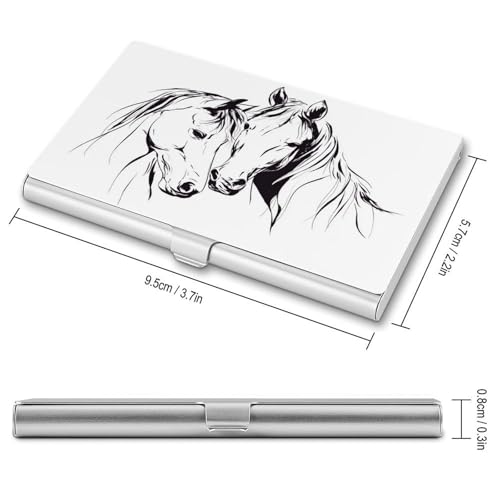 Simple Line Drawing of Two Horses Business Card Holder Pocket Slim Portable Metal Business Card Case2