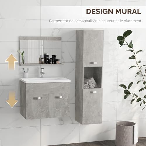 Meubles SDB suspendus 4 pcs gris avec lavabo kleankin