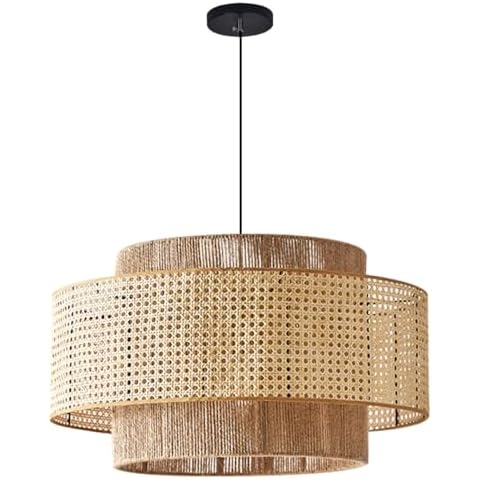 Auwieou Rattan Pendant Light Boho Light Fixture Wicker Woven Shade Bamboo Pendant Light Rattan Chandelier Farmhouse Hanging Ceiling Light for Kitchen Living Room Dining Room Bedroom Cover