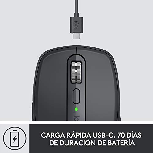 Mouse sem fio Logitech MX Anywhere 3 Compacto, Confortável, Uso em Qualquer Superfície, USB Unifying ou Bluetooth, Recarregável para Apple Mac, iPad, Windows PC, Linux, Chrome - Grafite glide