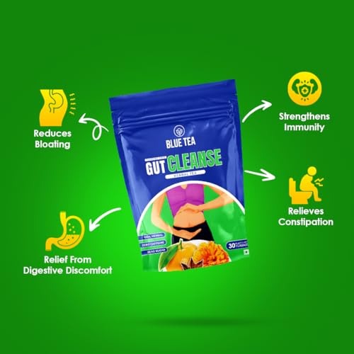 Image of BLUE TEA - Gut Cleanse - 30 Tea Bags - Plant Based | Eases Bloating - Supports Digestion - Remove Toxins - Antioxidant Rich | Caffeine Free - Herbal Tea | Ziplock Pack