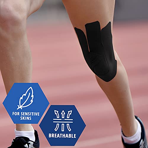 Medpride Kinesiology Tape - Latex-Free Athletic Tape For Pain Relief, Injured Muscle Support- Therapeutic Sports Tape Stabilizes Knee, Muscle & Joints- 1 Uncut Tape Roll [2” X 16.4 Feet] Black #TOP3