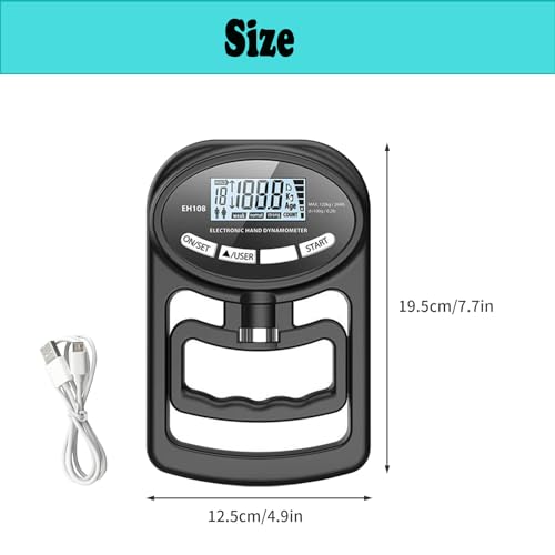 Digitaler Handkraftmessgerät 120kg, Hand Dynamometer, Griffkraft Messgerät, Dynamometer Digital, Kraftmesser Handkraftmesser Handkraftmessgerät (120kg)