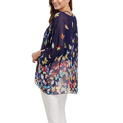 Image of Ckikiou Plus Size Batwing Flowy Semi Sheer Chiffon Blouse Tunic for Women Summer Floral Print Boho Beach Cover ups