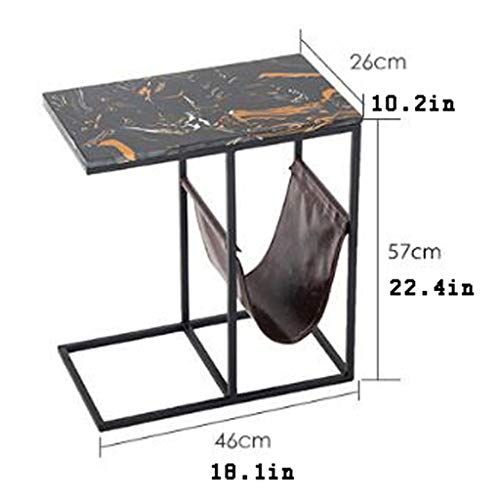 Table d'appoint de canapé pour salon en marbre noir et structure en fer C