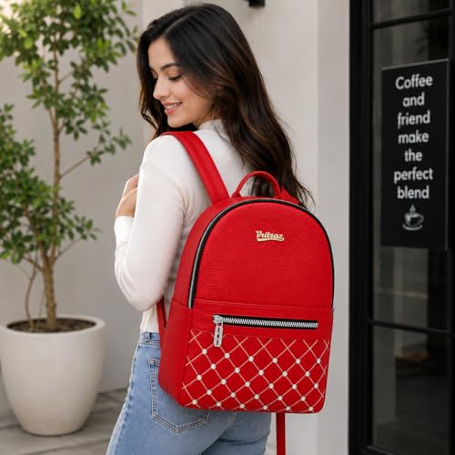 Image of VRITRAZ PU Leather Ladies Leather Shoulder Fitting Backpacks Designer Backpack Shoulder Bag, Handbag For Women, Girls Elegant Backpack Purse