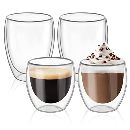 Comsaf 12 Oz/8 Oz Glass Coffee Mugs Set Of 4, Double Walled Glass Cups For Cafe Latte Milk Juice Clear Glass Tea Cup Set Glassware Gift For Christmas Birthday #TOP6