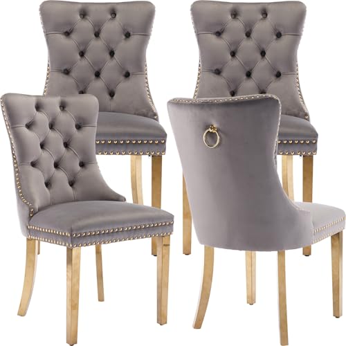 Velvet Dining Chairs Set of 4 with Golden Legs