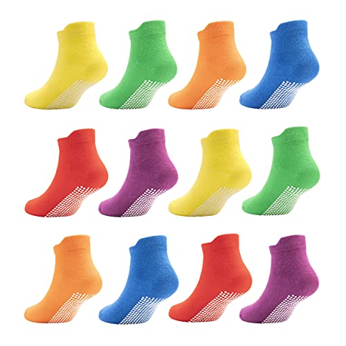 Dicry Toddler Non-Slip Ankle Socks Baby Anti-skid Grips Socks for Infant Kids (1-3T, Rainbow 12 Pairs)