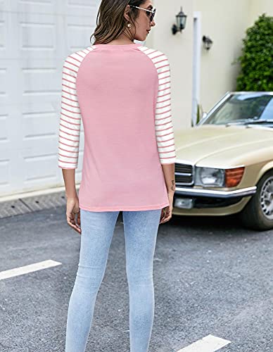 Koitmy Women's 3/4 Sleeve Raglan Twist Knotted Blouses T Shirt Tunics Tops Pink #TOP2