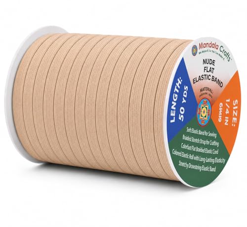 Mandala Crafts 50 Yards ¼ Inch 6mm Nude Elastic Bands for Sewing
