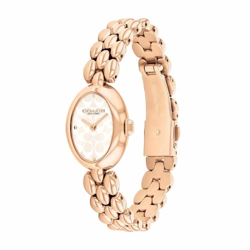 Image of Coach Sammy Qtz Basic Silver White Oval Dial Women's Watch|Ionic Plated Rose Gold Steel Material|Rose Gold Color Band - 14504437