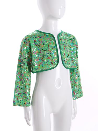 Linjinx Kids Girls Boys Shiny Metallic Leopard Long Sleeve Crop Cardigan Bolero Shrug Cheerleading Dance Tops Jacket4