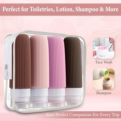 Image of GLUN 90ML Refillable Squeezable Bottle Set, 4 Designer Bottle Tubes Each 90ml Bottles for Toiletries Like Liquid Shampoos, Liquid Soap & Moisturiser
