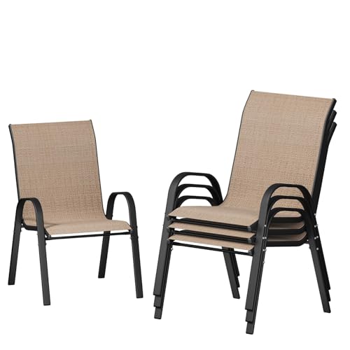 Image of UDPATIO Patio Chairs Set of 4, Stackable Outdoor Dining Chairs with High Back, Breathable Outdoor Chair All Weather Textilene Fabric, for Garden, Backyard (Brown)