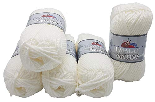 5 x 100 Gramm Strickwolle Himalaya Snow, 500 Gramm Wolle Super Bulky zum Stricken und Häkeln (weiss 75501)