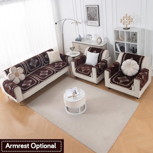 Image of HOKIPO Sheesh Brown Premium Chenille Jacquard Sofa Cover 5 Seater Set - Washable 3+1+1 Sofa Cover for Seat & Back | 'Royal Aangan Series' (IN-1008-L5*2 + IN-1006-L5*4)