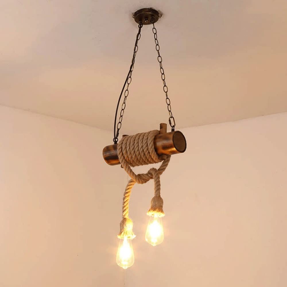 LAUMZX Vintage Industrial Hanging Light Fixture Wooden Beam With Rope Wraps Pendant Light Rustic Hemp Rope Farmhouse Ceiling Lamp For Kitchen, Bar, And Dining Spaces