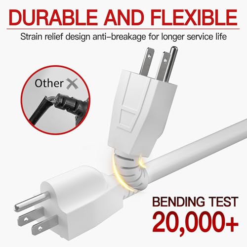 Image of 16 /3 13A 125V 1625W 30 FT Outdoor Extension Cord Waterproof, Weatherproof & Flame Retardant White 3 Prong Power Cord Outside for Lawn & Garden,125 VAC 16AWG SJTW, ETL Listed