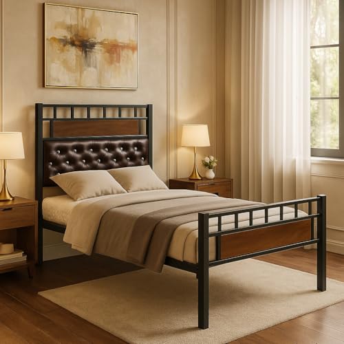 Image of Orvo Metal Single Size Bed Without Storage | Wrought Iron Cot with Headboard & Footboard| Sturdy Powder Coated Platform Bed Single Size Cot for Bedroom, Living Room, (Orvo Black)