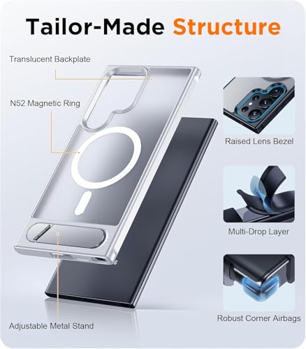 Image of DIZORO Magnetic Cover Compatible for Samsung S24 Ultra 5g Case with Adjustable Metal Kickstand, Compatible with Mag-Safe Translucent Matte Shockproof Protective Phone Case, Natural Titanium
