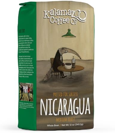 KALAMAZOO COFFEE COMPANY Nicaragua Whole Bean Coffee - Pressed for Success Medium Roast | 12oz Bag (1 Pack)