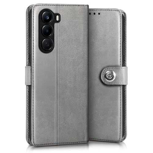 Image of WOW IMAGINE Shock Proof Flip Cover Back Case for 1+ OnePlus Nord CE 6 Lite 5G (Magnetic Button Flip Case | Wallet Pockets & Stand | Leather Finish | Stone Grey)