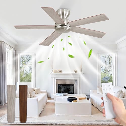 Image of Fanbulous 42 Inch Brushed Nickel Ceiling Fan without Lights, Modern, Remote