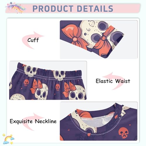 Fustylead Cute Hand Draw Human Skulls with Bow Tie Cotton Pajamas Set 2 Piece Long Sleeve Pjs Sleepwear4