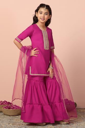 Image of Fashion Dream Girl's Chanderi Silk Ethnic Kurta and Sharara Set|Kids Salwar Suit Set|Sharara Set for Girls