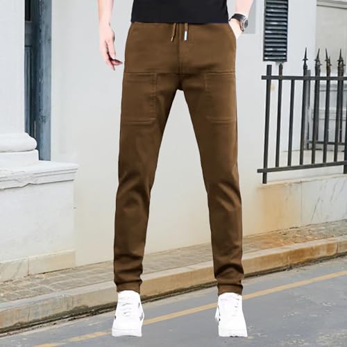 Men's Ice Silk Splicing Casual Straight Pants Multi Pocket Drawstring Solid Trousers Fall Classic Comfy Street Pant4