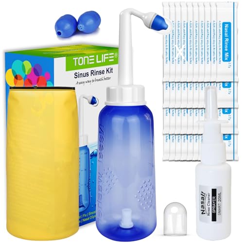 40 Sal + Olla Neti 300 ml + Pulverizador Nasal Hidratante [Cuidado Diario de la Nariz] + Bolsa de Viaje Impermeable - Paquete de Recarga de Solución Salina de Lavado, Limpiador de Nariz