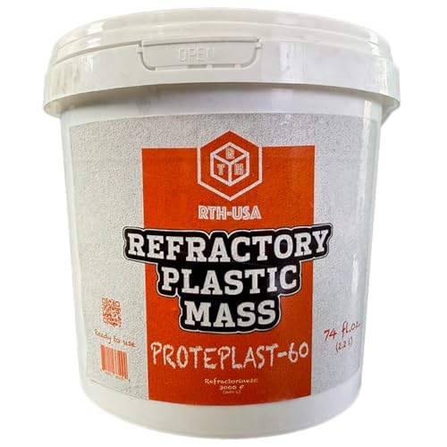 RTH-USA PROTEPLAST-60 Plastic Refractory Mass – 8 lb (74 fl. oz.) Pail – High-Alumina, Moldable Repair Material – Heat Resistant up to 3000°F (1650°C) – Ideal for Furnace, Kiln, and Firebrick Lining Repairs