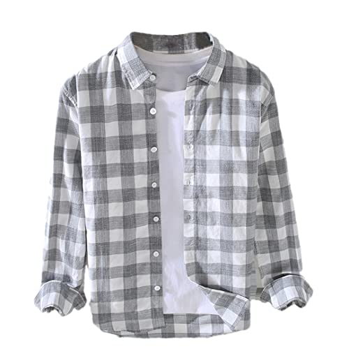 Chemise à manches longues pour homme mode casual en coton gris L