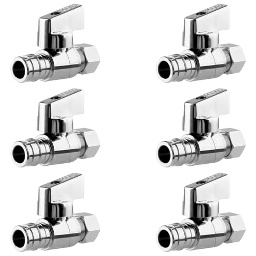1/4 Turn Straight Stop Valve, 1/2" Expansion Pex F1960 X 3/8" OD Compression For Toilets And Faucets (Pack of 6) by CONSKIT - Used condition - US$22.56