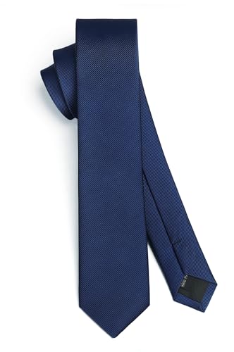 HISDERN Herren Krawatte Navy Blau Schmale Einfarbig Seide Krawatten f&uuml;r Herren Klassische Formelle Elegante Schlipse Hochzeit Party Business Krawatte 6cm