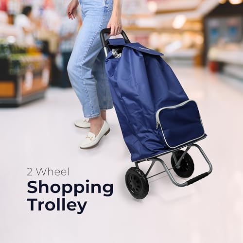 DIVCHI Einkaufstrolley mit 2 Rädern, faltbar, robust, zusammenklappbar, Einkaufswagen, Allzweckwagen, Rollwagen, Aufbewahrungswagen, Blau – Bild 3