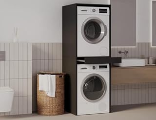 PLATAN ROOM Armoire pour machine à laver et sèche-linge avec planche coulissante - Armoire pour machine à laver et sèche-linge - Armoire superposée - 187 x 65 x 66 cm (anthracite)