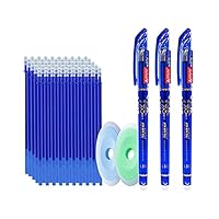 55PCS Kids Studends Erasable Pen Refill Sets Blue Black Gel Rollerball Ink Friction Pens Study Supply (Blue)