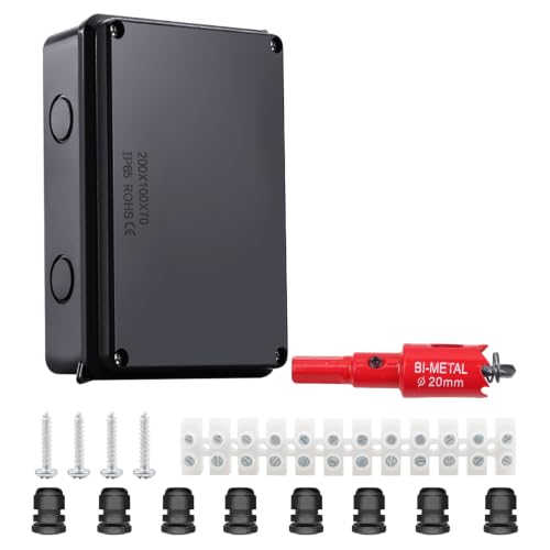 Image of LANUCN 8 Way Junction Box with Terminal Blocks, 200x100x70mm IP65 Waterproof Electrical Connection Box, Outdoor IP Rated Adaptable Enclosure for CCTV (Black)